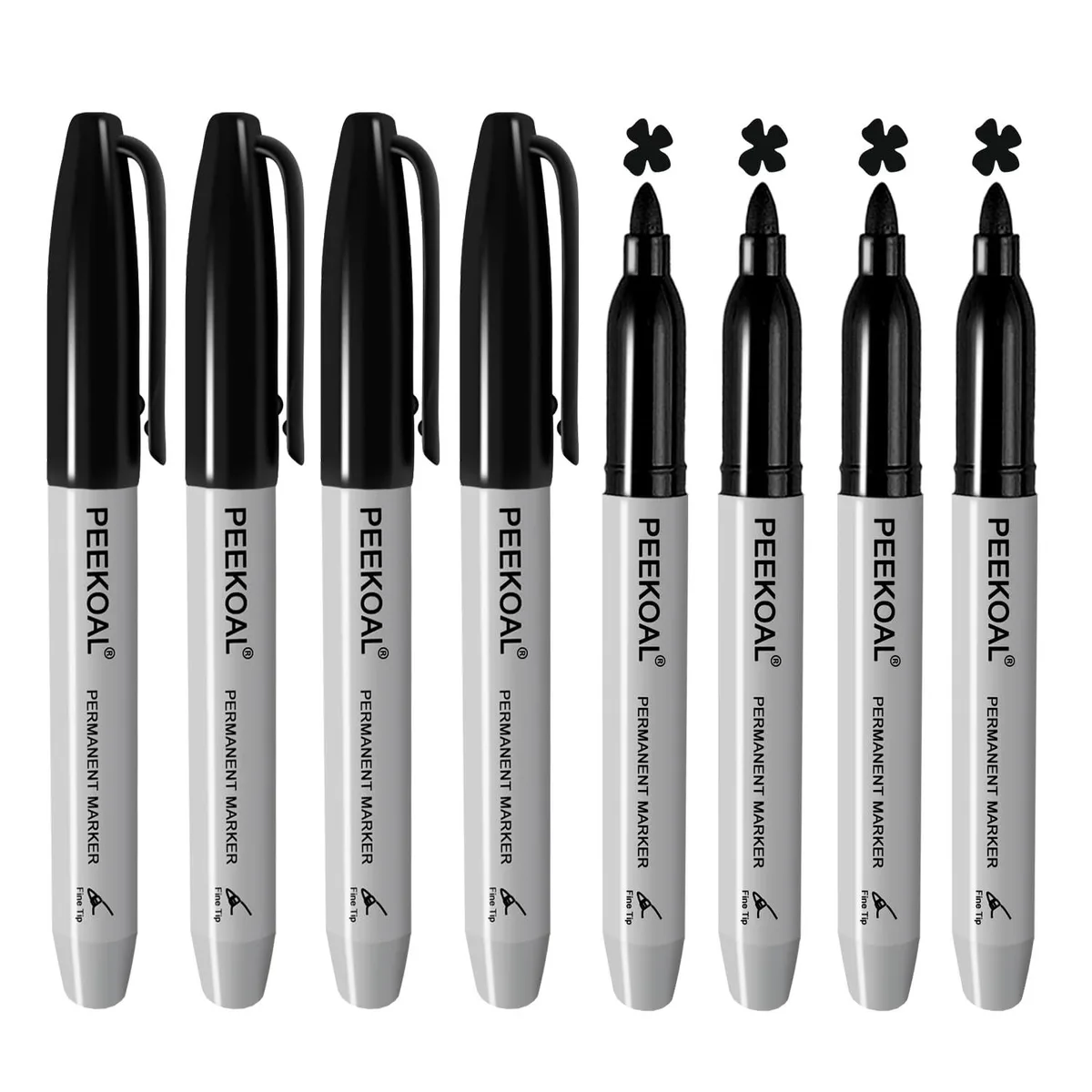 Black Permanent Markers 8 Pack Fine Tip Quick Dry — product photo