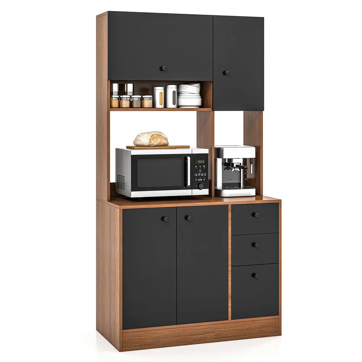 SlickBlue SlickBlue 71 Inch Kitchen Pantry Walnut 3 Cabinet 3 Drawers — product photo