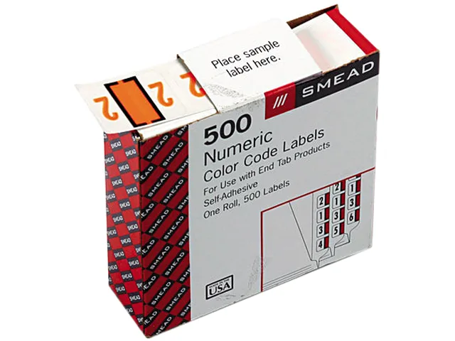 Smead Smead 67372 Number 2 End Tab Labels Light Orange White 500 Roll — product photo