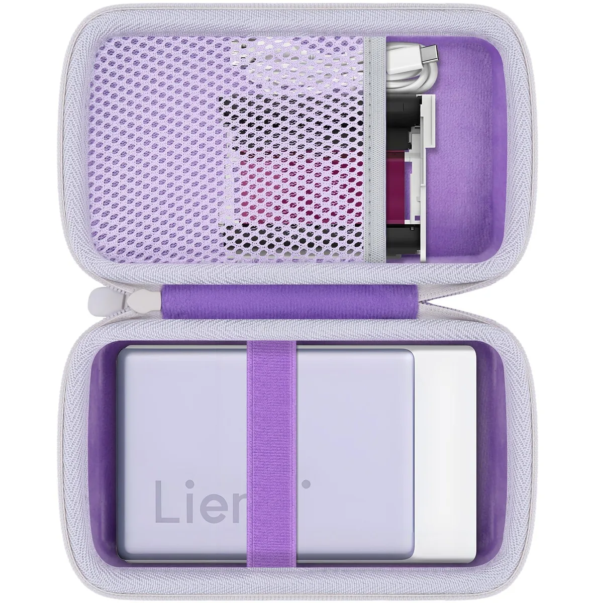 Purple hard-shell EVA case with moulded interior for Liene Pearl N200 Pro printer