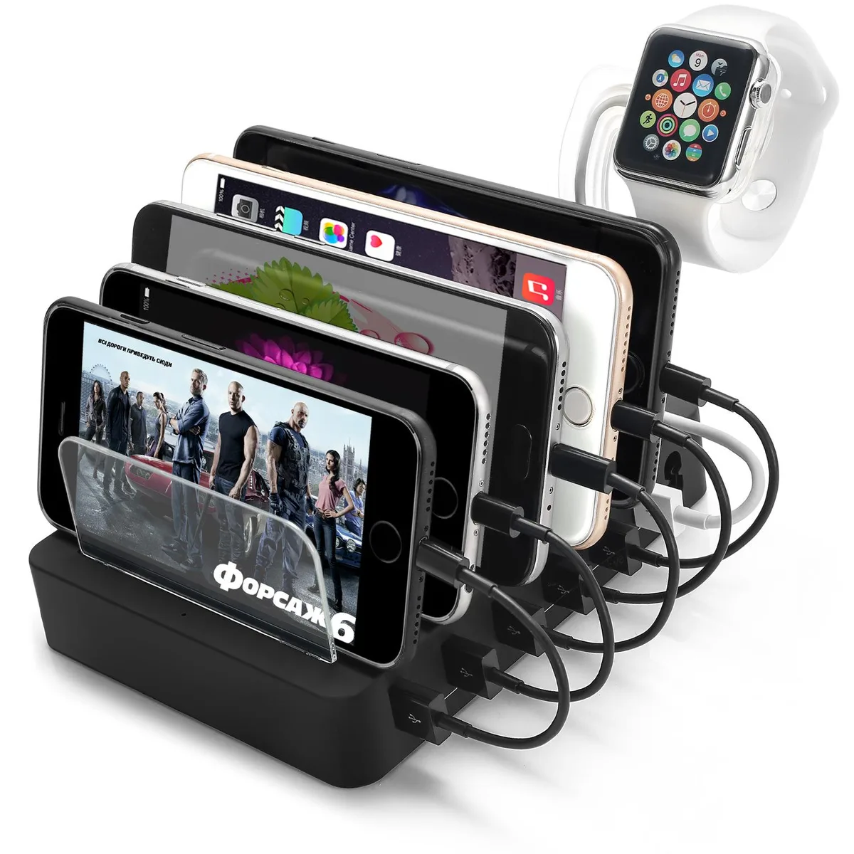 BONAEVER BONAEVER 6-Port USB Charger with Watch Bracket — product photo