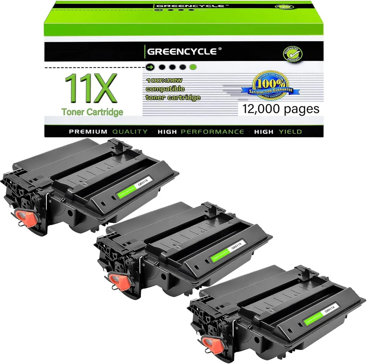 GREENCYCLE GREENCYCLE Q6511X High-yield Toner Cartridge 3-Pack Black 12000 Pages — product photo