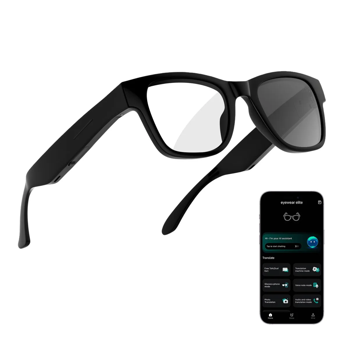  KWENRUN AI Smart Glasses KO Black Bluetooth 5.4 10h — product photo