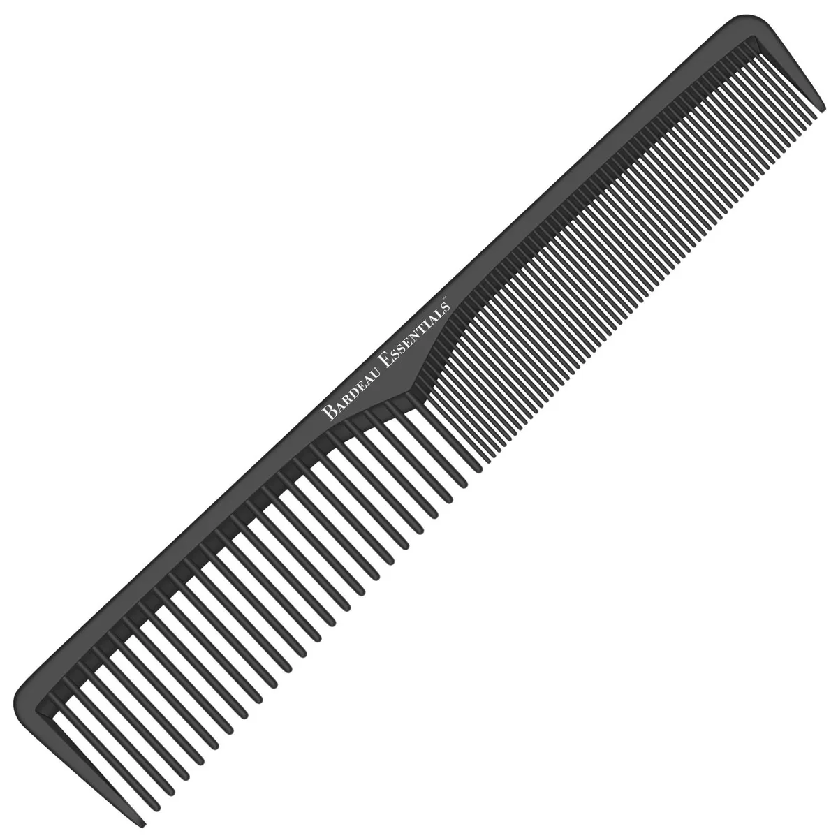 Black carbon fibre styling comb, 7 inch, fine and wide teeth