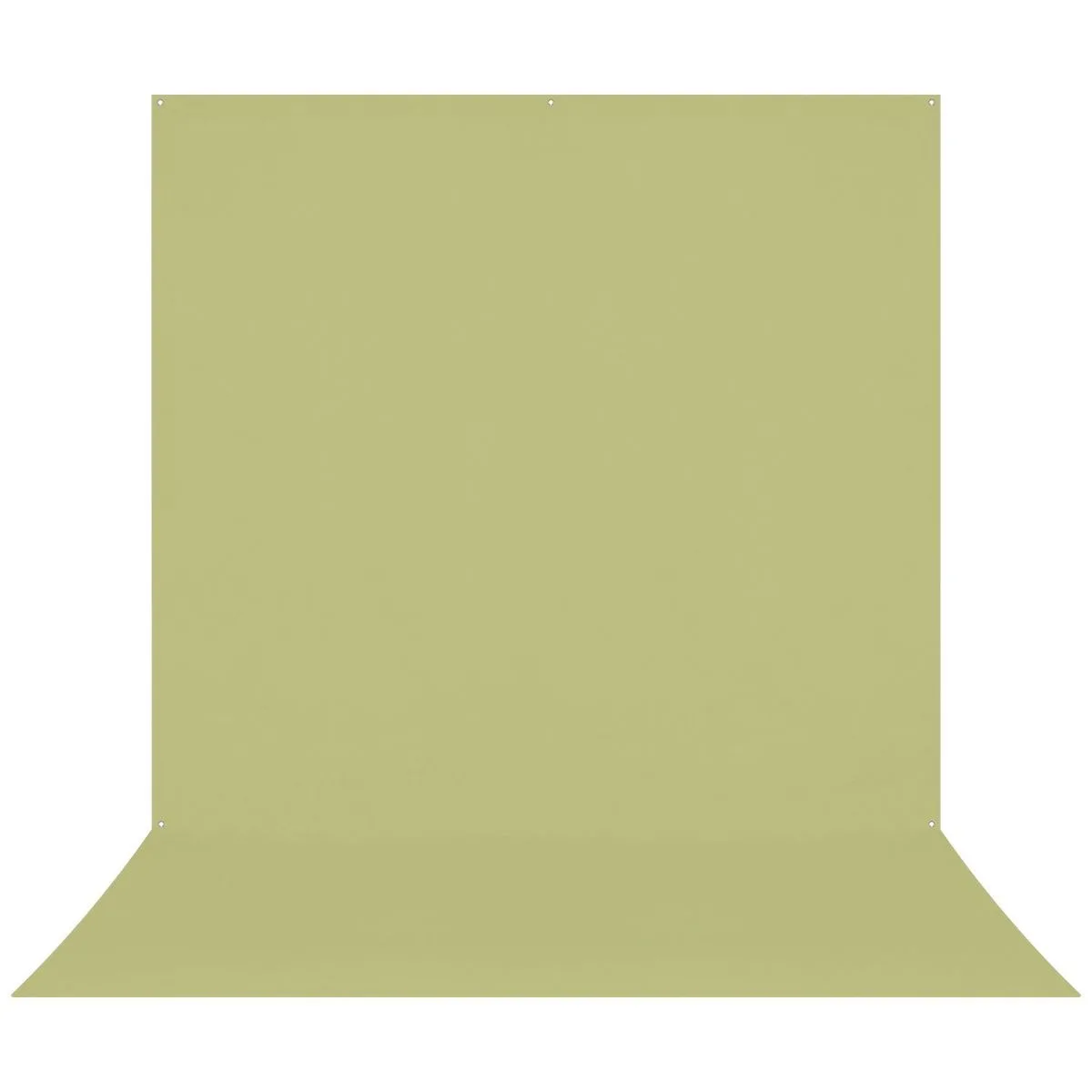 Light moss green polyester backdrop with grommets and pole pocket, folded in drawstring bag