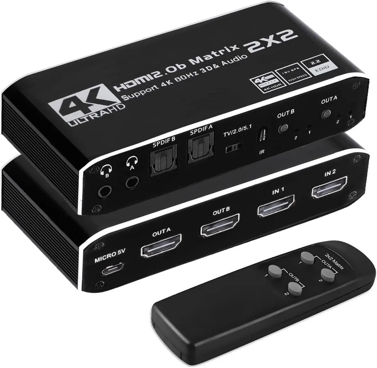 WRIARICH WRIARICH OZJ6 HDMI Matrix 2x2 Video Switch 4K@60Hz 18.5Gbps IR Remote — product photo