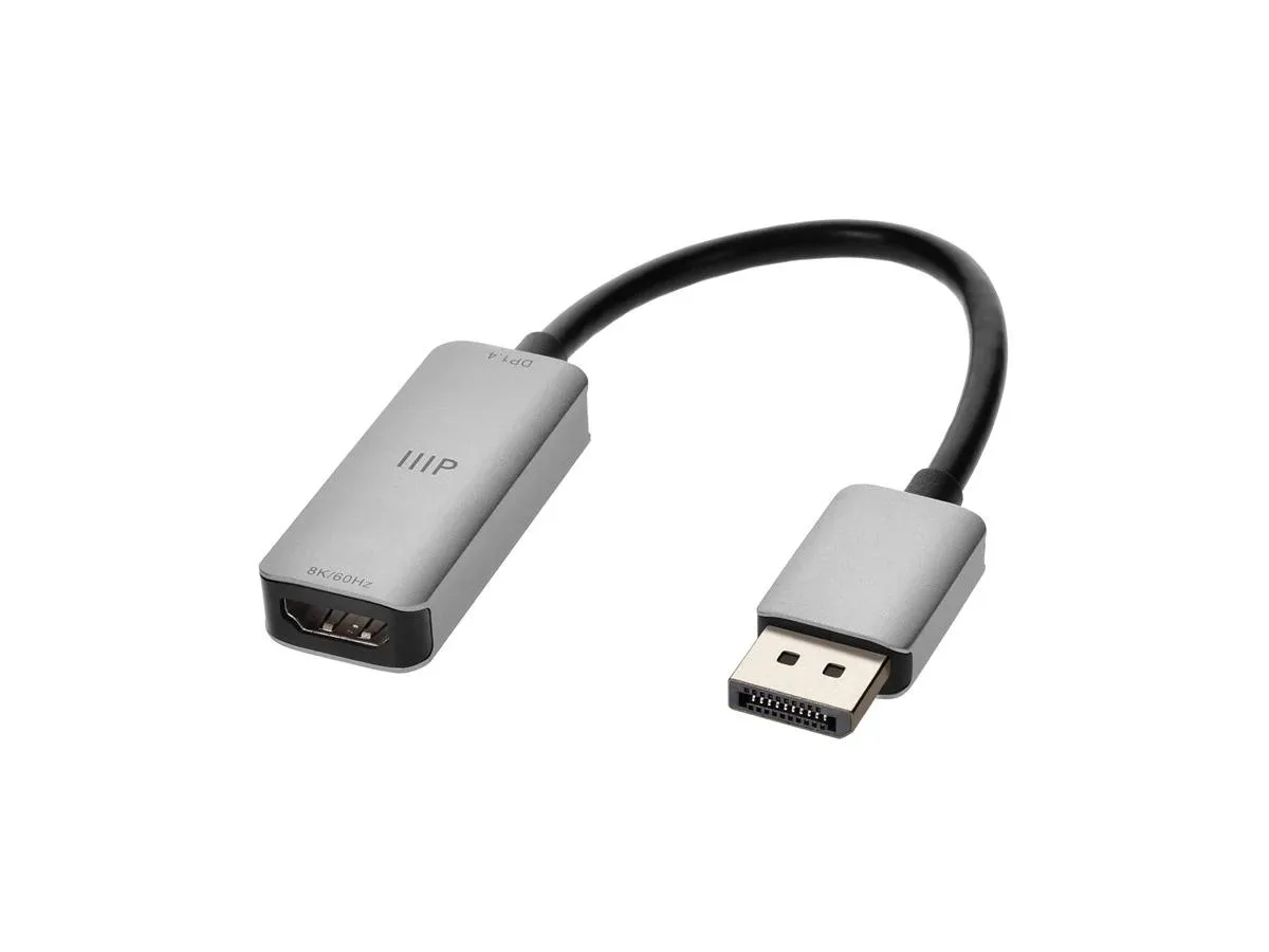 Monoprice Inc. Monoprice 147141 DisplayPort 1.4 to HDMI 2.1 Adapter 8K60 32.4 Gbps Silver — product photo