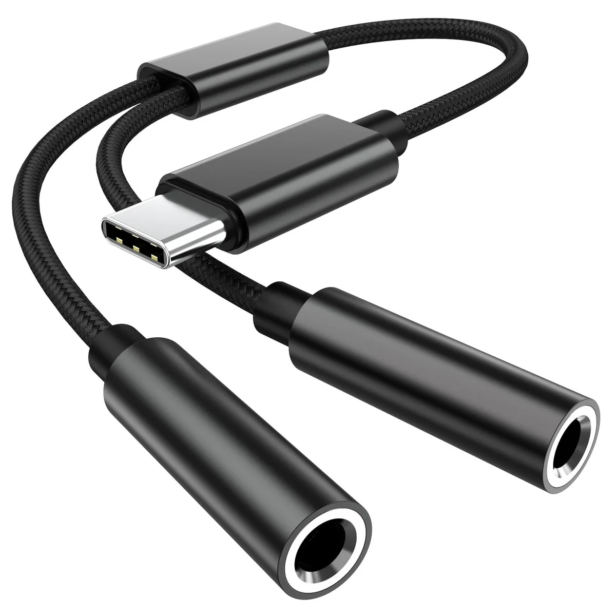 Vszerda Vszerda USB-C to Dual 3.5mm Audio Adapter 2-Pack Black — product photo