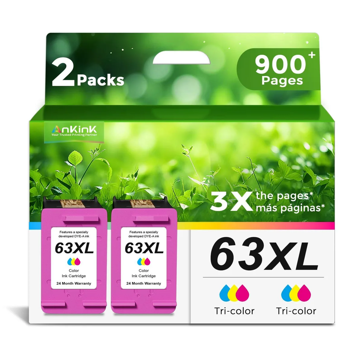 Two rectangular tricolour ink cartridges in a blister pack