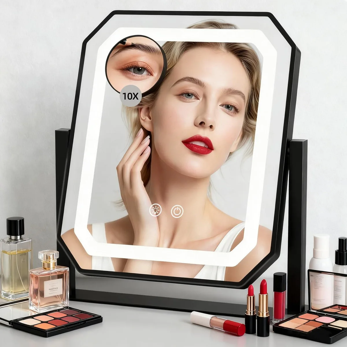  GioeDa Q6 Hollywood Vanity Mirror 34x30 Black with 10x Magnifier — product photo