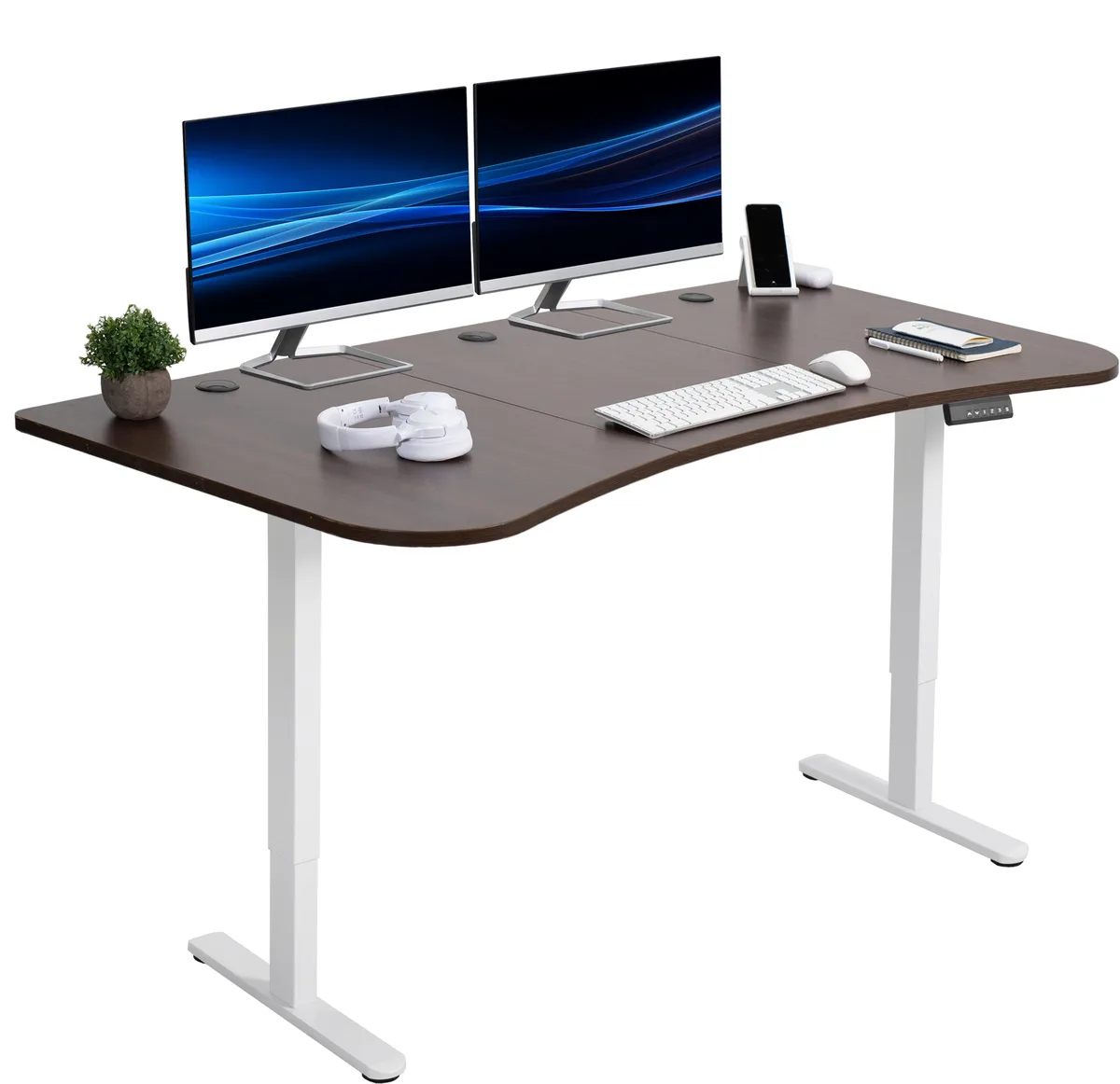 VIVO VIVO Electric Standing Desk 63 x 32 Dark Walnut White Frame — product photo