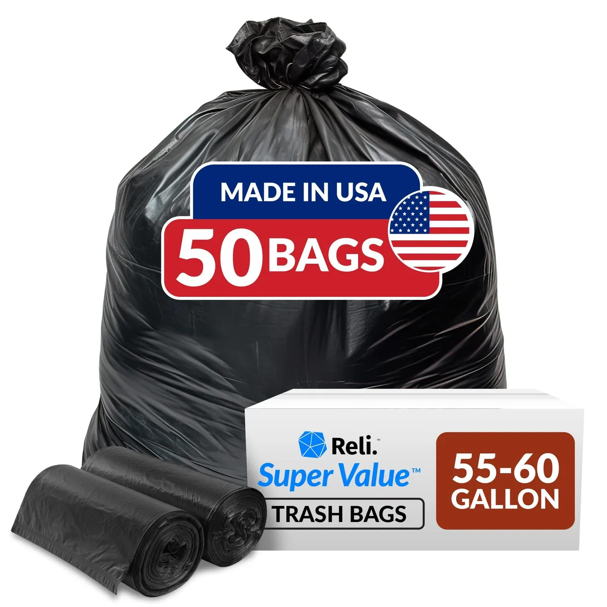  Baldwin 55-60 Gallon Trash Bags 50 Count 39x56in 21 micron Black — product photo