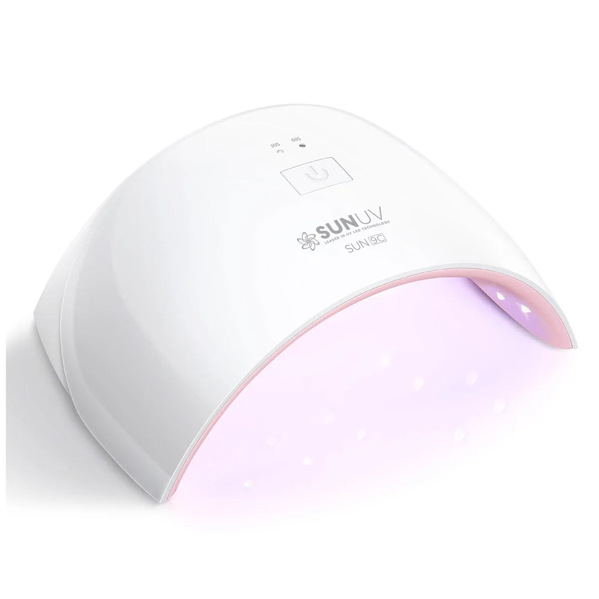 Pink rectangular nail lamp with white interior and 18 LED beads