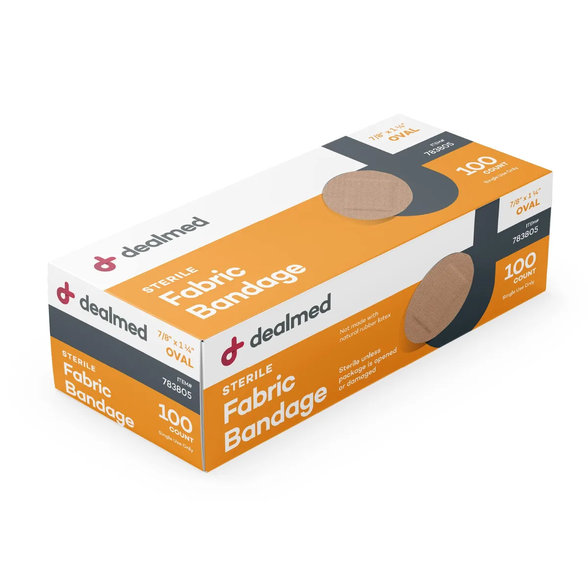 Dealmed 783805 Fabric Oval Adhesive Bandages 100 Count First Aid — product photo
