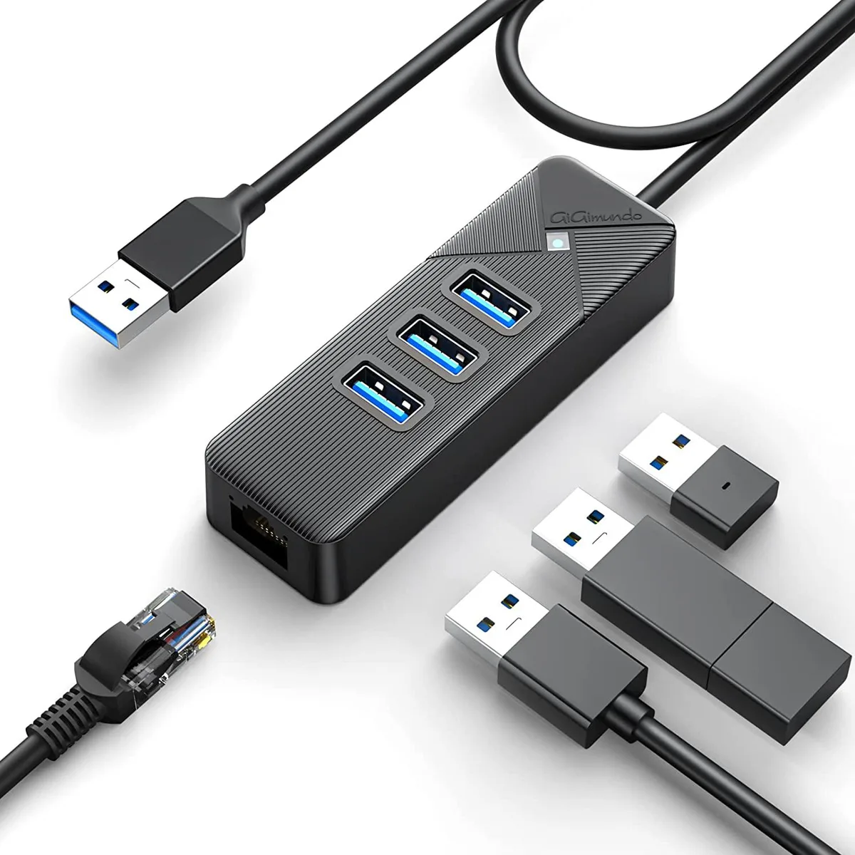 censreal censreal USB 3.0 to Gigabit Ethernet Adapter with 3-Port Hub 50cm — product photo