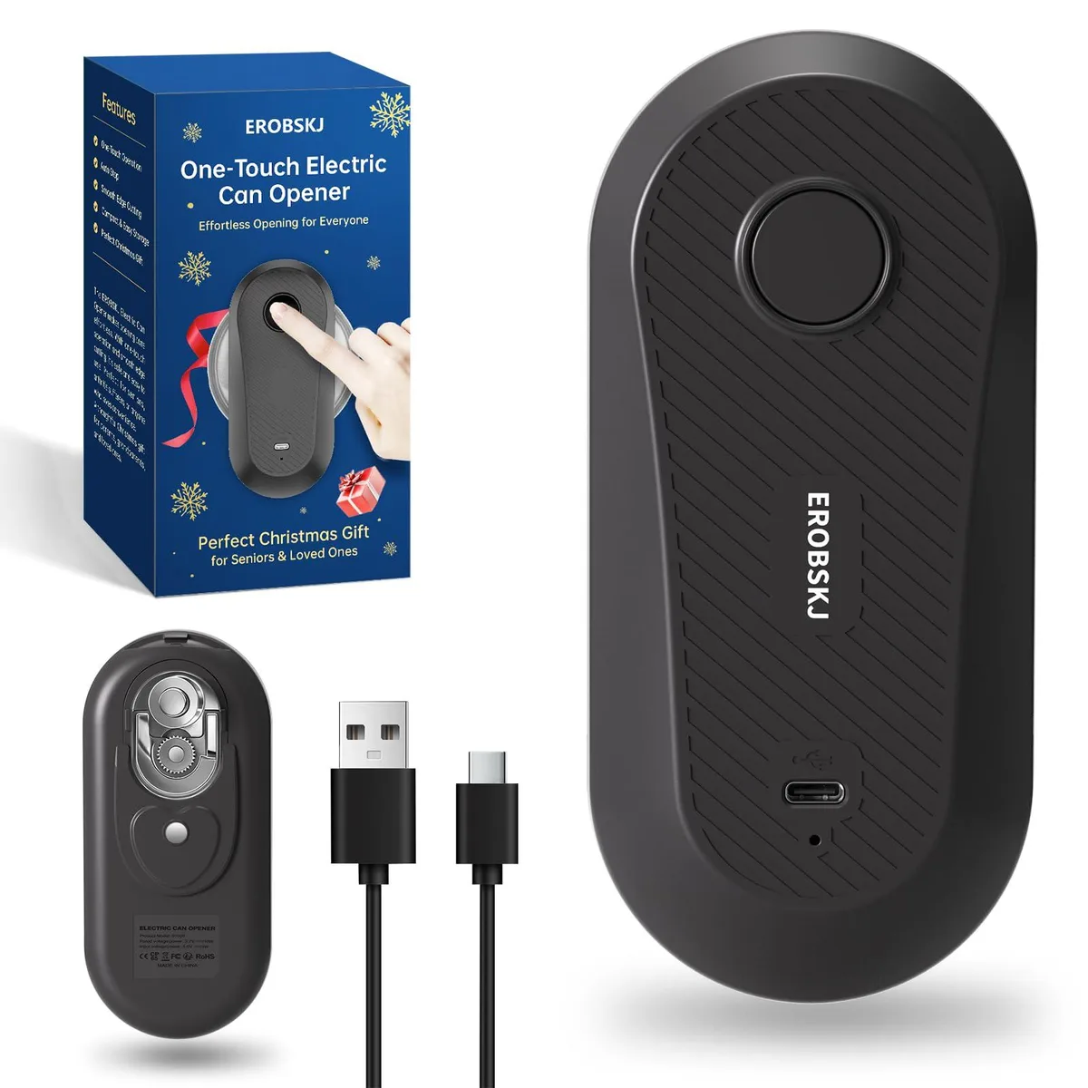 Compact white automatic can opener with USB-C port, smooth matte finish