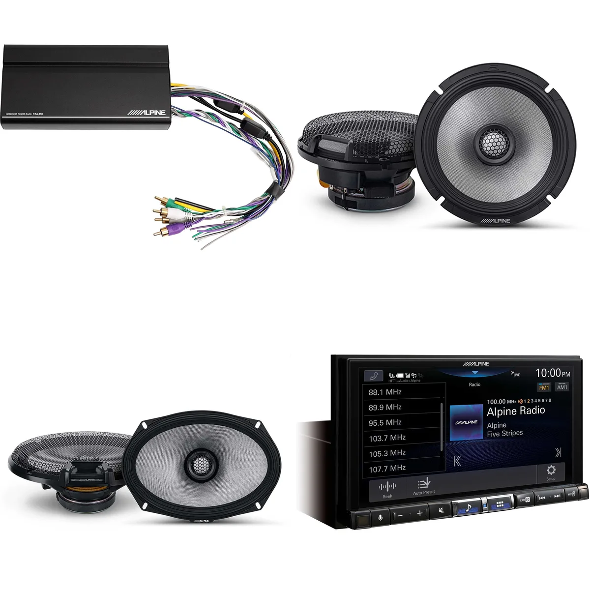 Alpine Alpine iLX-507 7" Receiver, KTA-450 Amp, R2-S65 &amp; R2-S69 Speakers — product photo