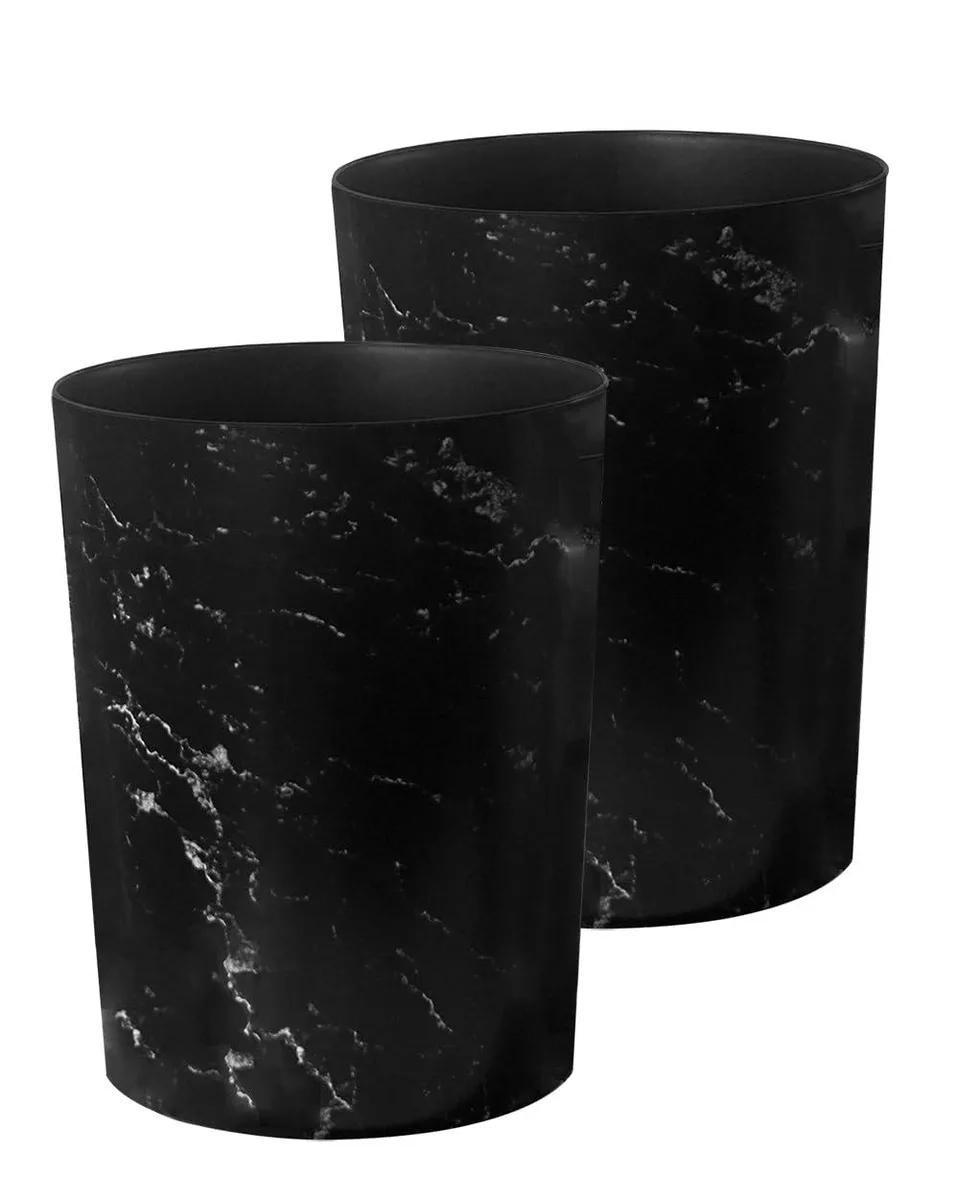 Slim black cylindrical 2 gallon plastic bin with marble pattern, 7.8 by 10.2 inches, pack of 12
