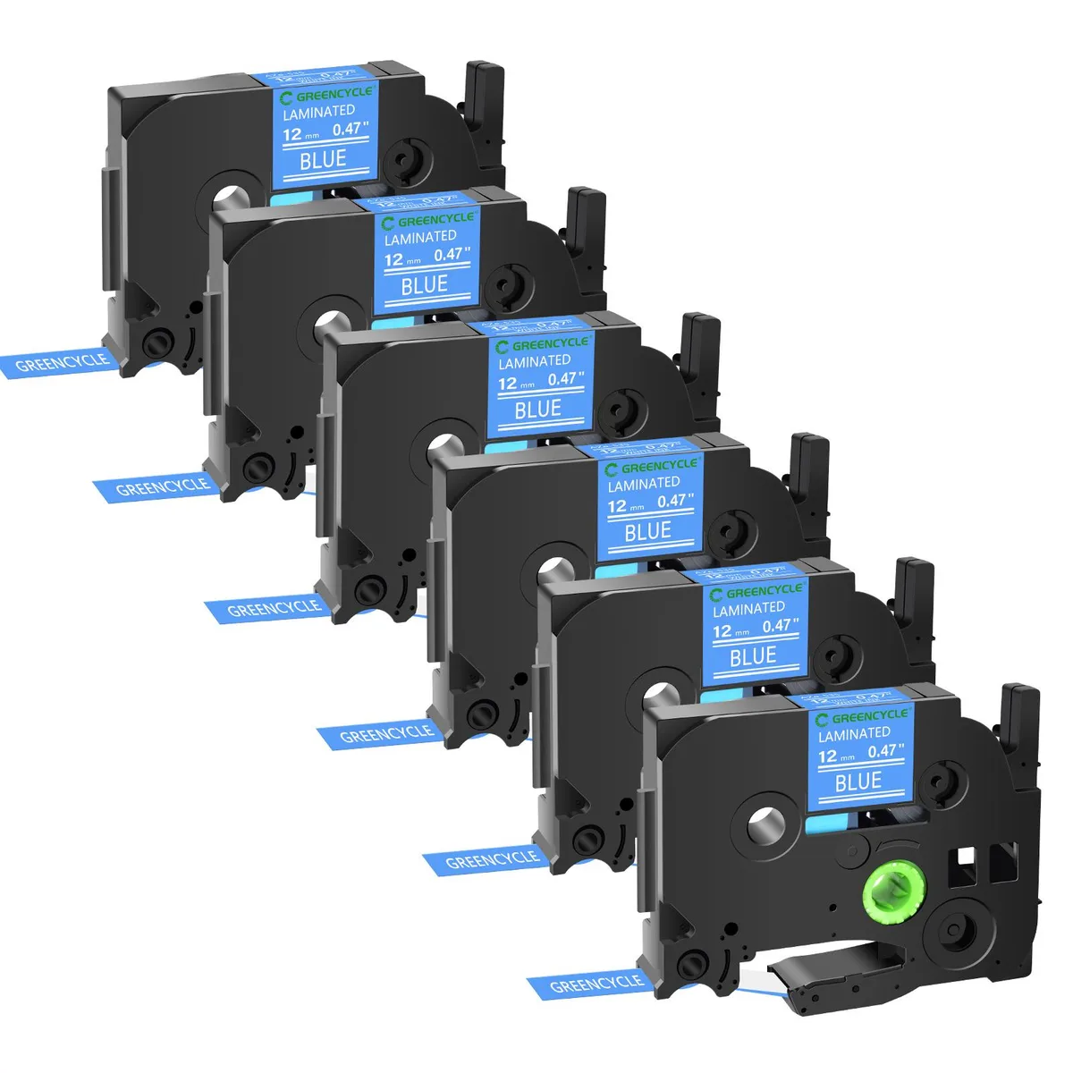 GREENCYCLE GREENCYCLE TZe-535 12mm White on Blue Laminated Tape 6 Pack labelmaker — product photo