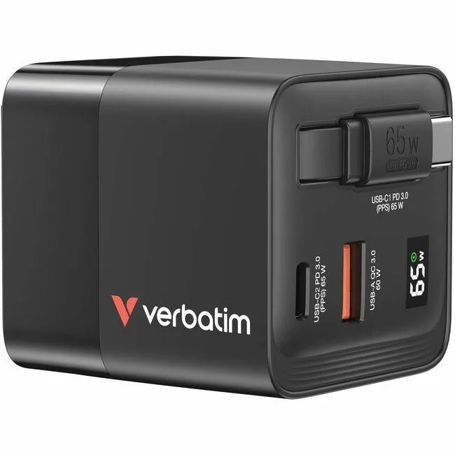 VERBATIM Verbatim GaN Charger 65W Retractable Cable mobile electronics accessory — product photo