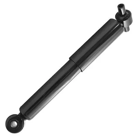 Metal rear shock absorber cylinder with piston rod and mounting eyelets, silver finish