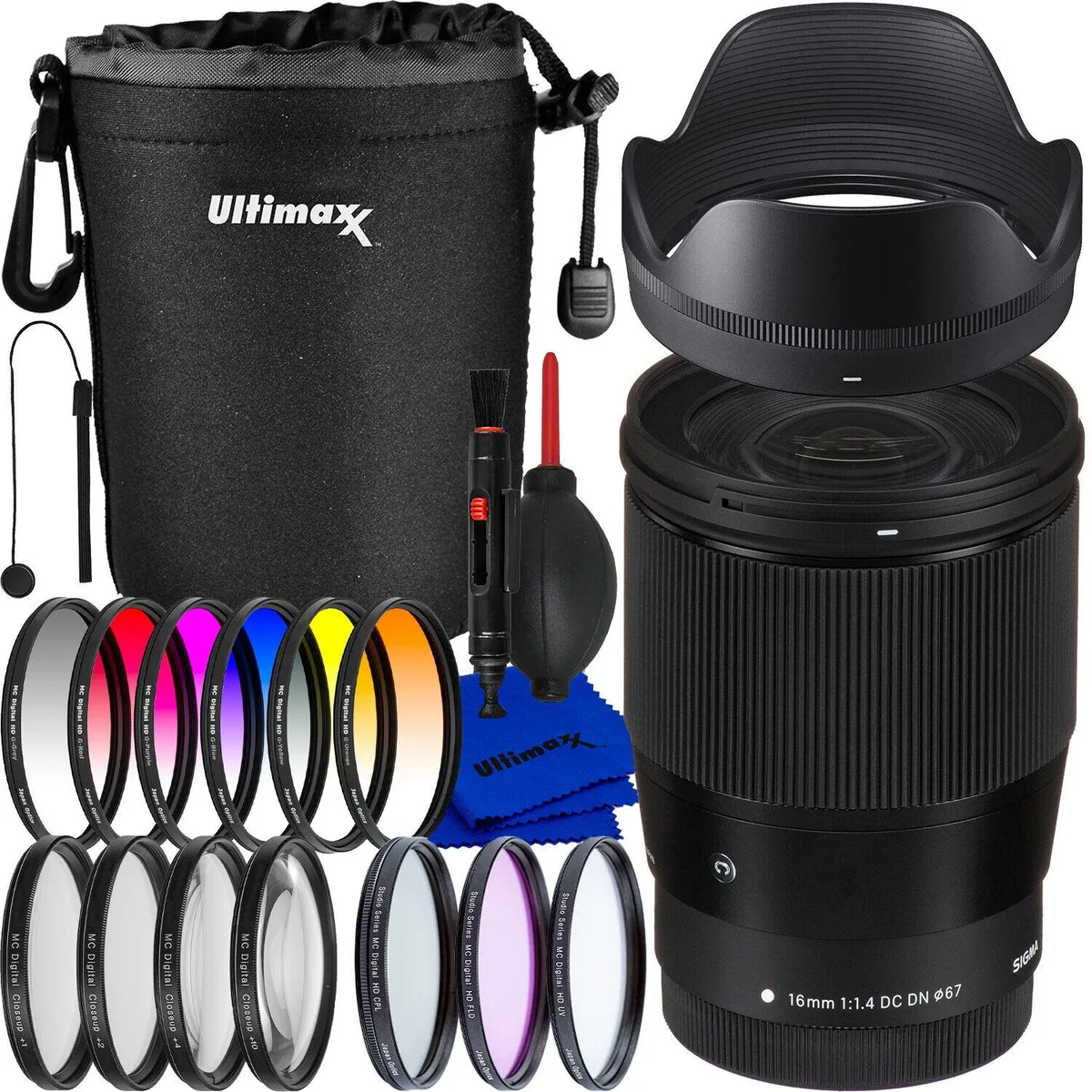 SIGMA Sigma 16mm f/1.4 DC DN Contemporary Lens for Fujifilm X with 7-Piece Accessory Kit — product photo