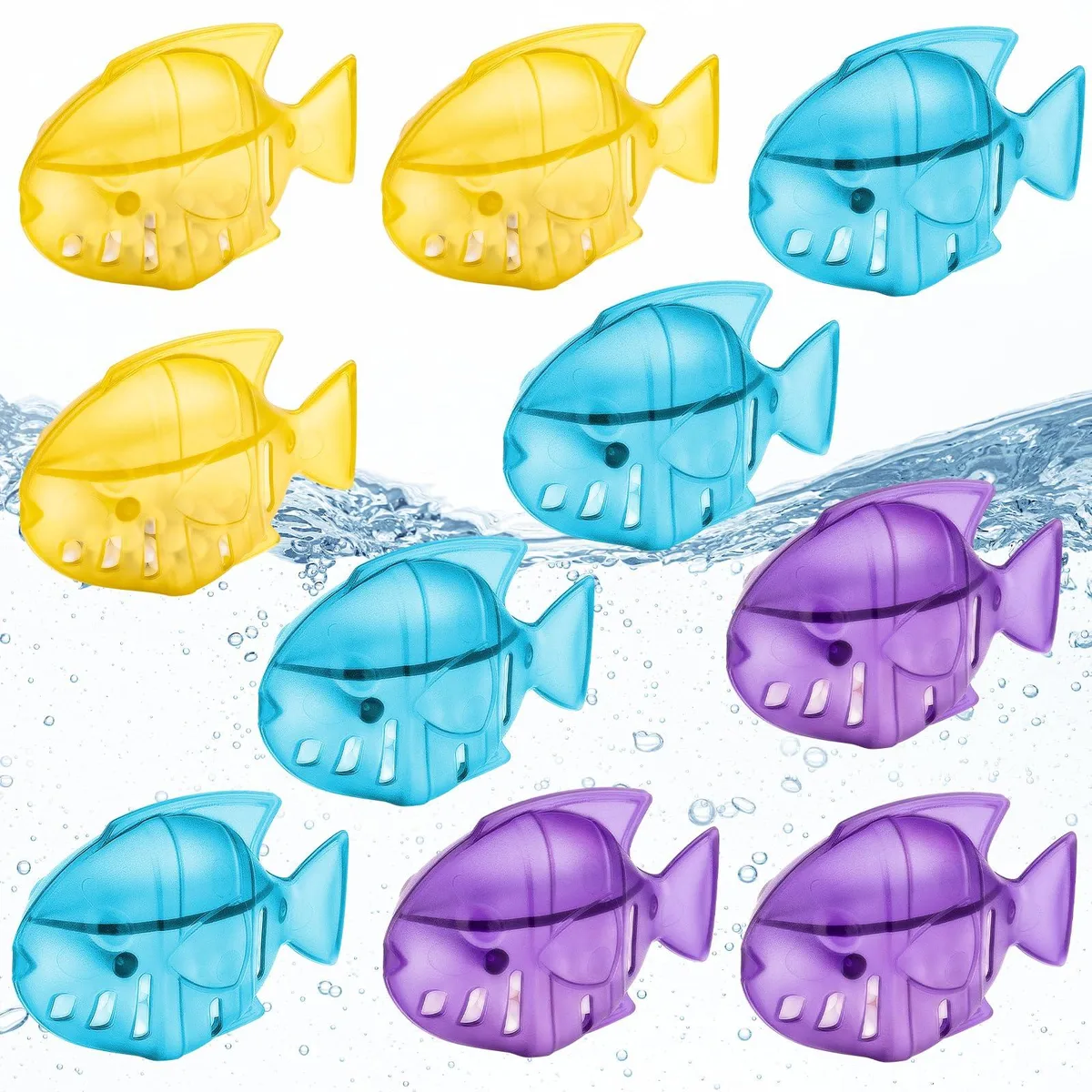 Ten colourful fish‑shaped cartridges in a clear bag