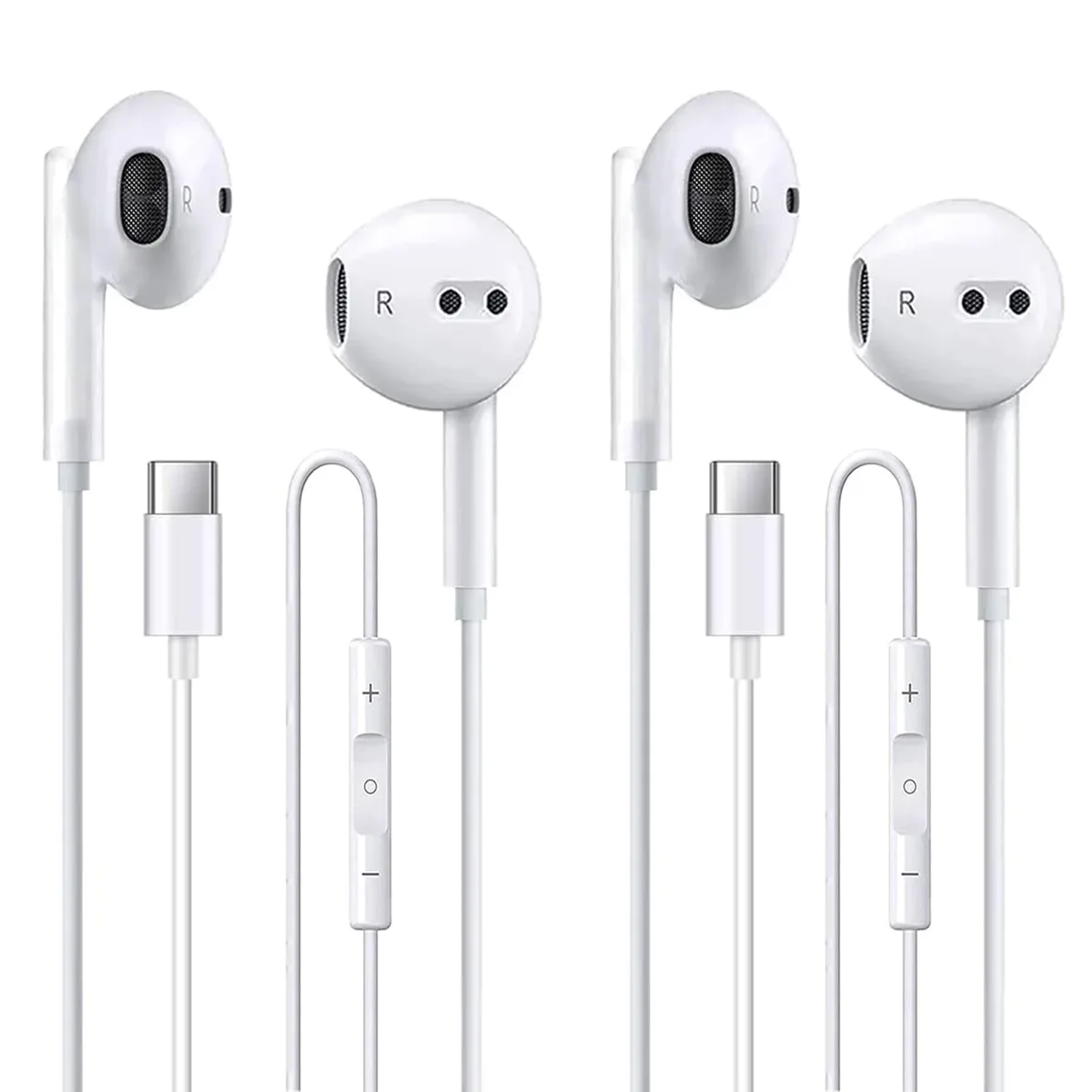 No Sew No Sew USB-C Earbuds 2-Pack White with Mic &amp; Volume Control — product photo