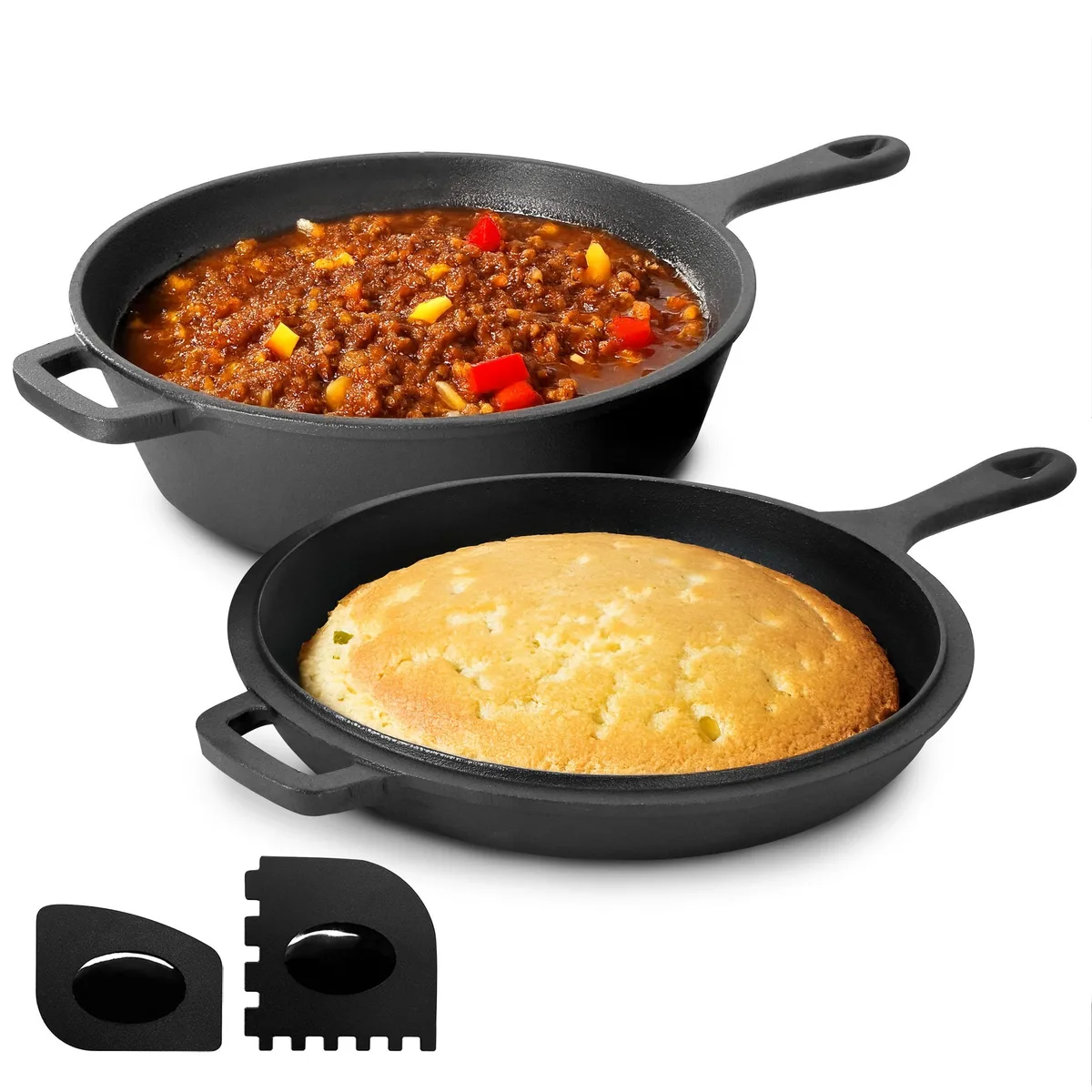 MegaChef MegaChef 510121260M 10.5 Inch 2-in-1 Cast Iron Skillet Fry Pan Set cookware — product photo