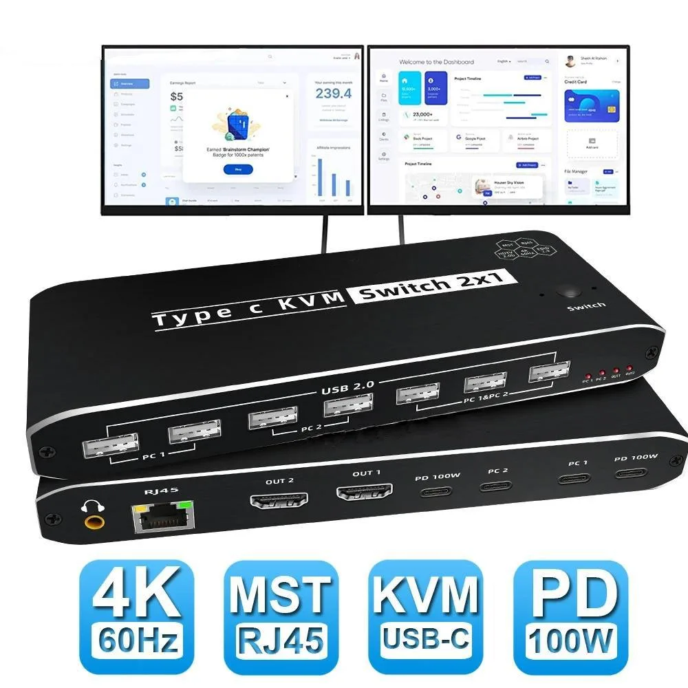 Jansicotek Jansicotek OZK8 2-Port USB-C KVM Switch 8K 100W PD — product photo