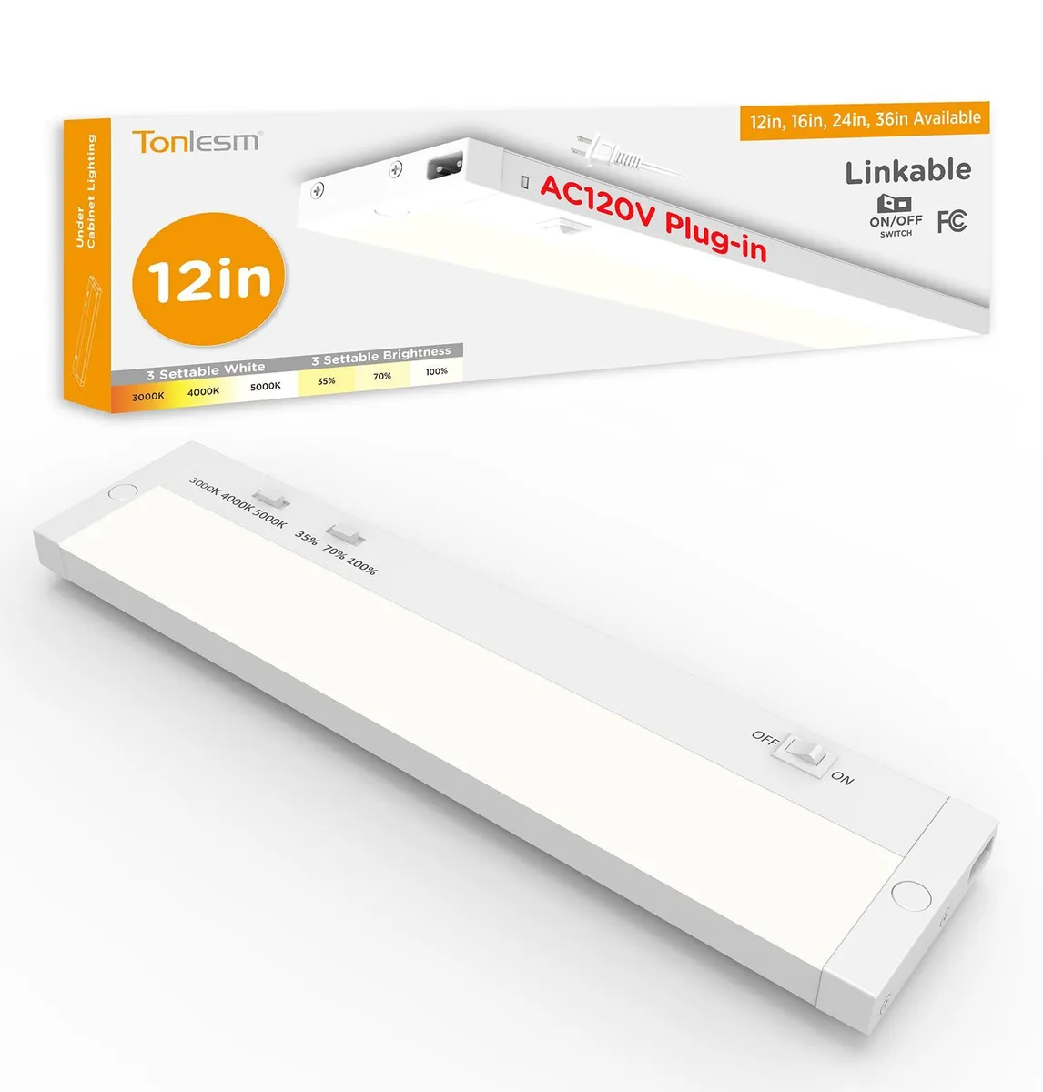 White 12-inch ultra-thin LED light bar, .58 inch high, plug-in cord, aluminum finish