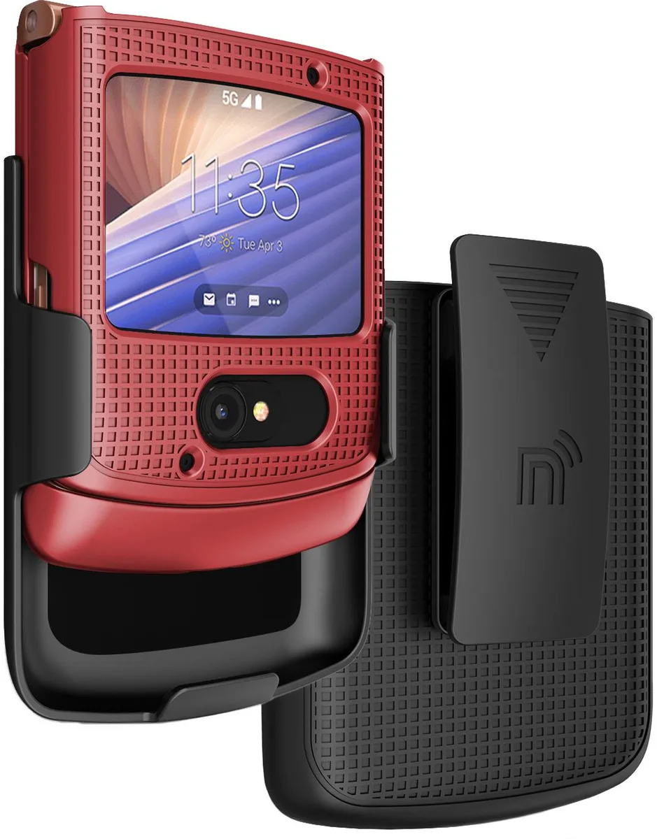 Nakedcellphone Nakedcellphone Grid Case + Belt Clip Holster Combo Red for Motorola RAZR 5G (2020) XT2071 — product photo