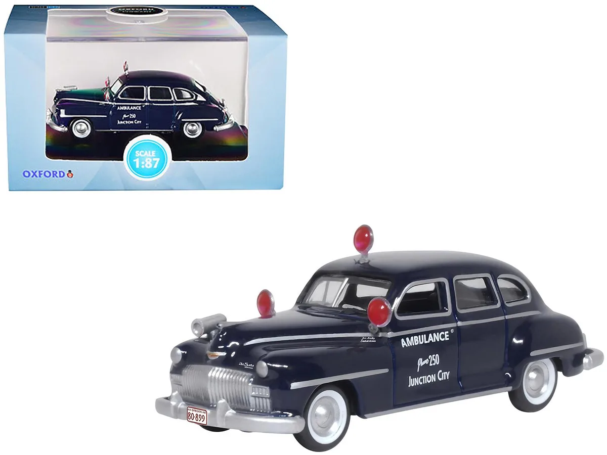 Oxford Diecast Oxford Diecast 1946 DeSoto Suburban Ambulance Dark Blue Junction City Ambulance 1/87 Scale Hobby Collectible — product photo