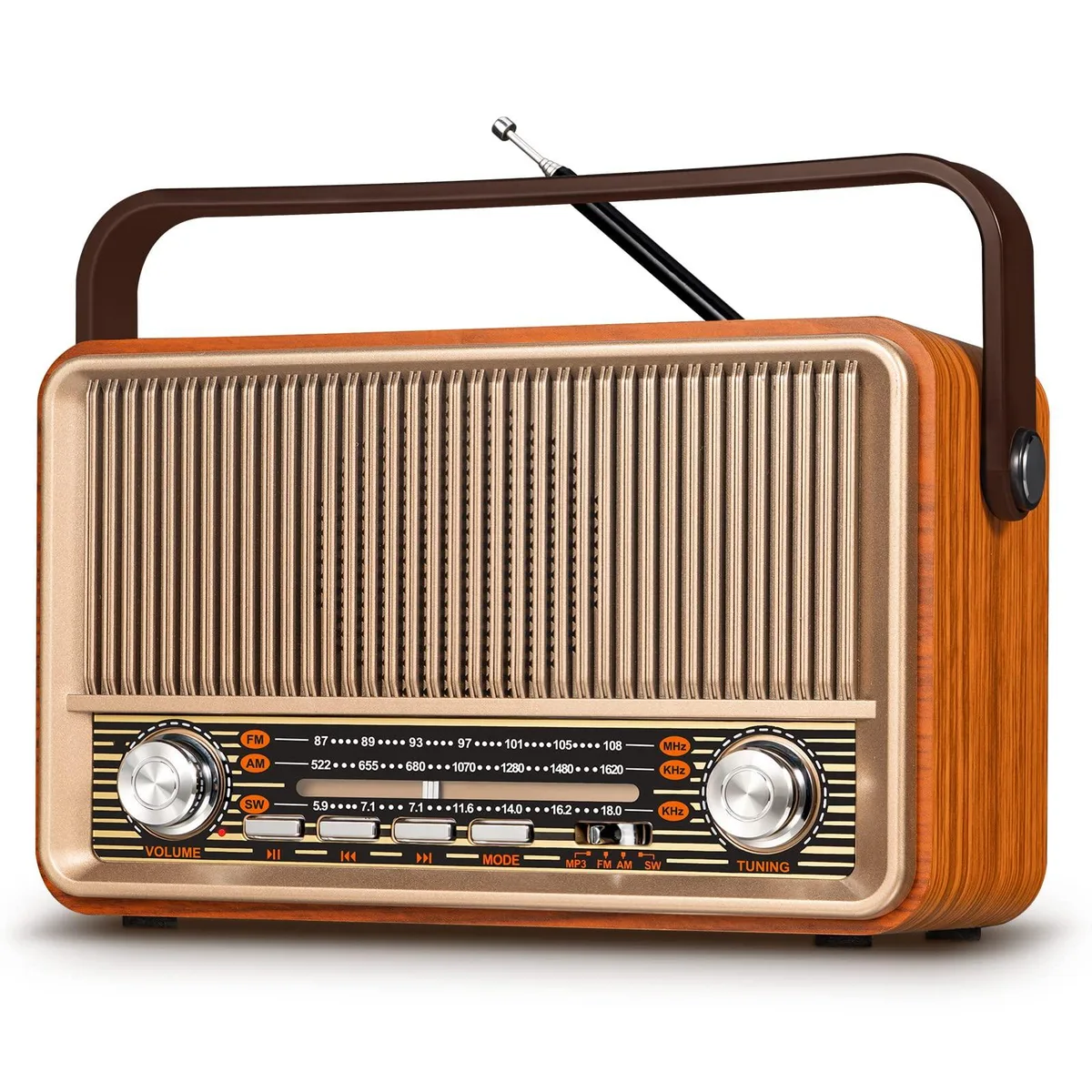  PRUNUS J-120 AM FM SW Retro Radio Bluetooth Speaker 9.0 x 3.9 x 6.2 in — product photo