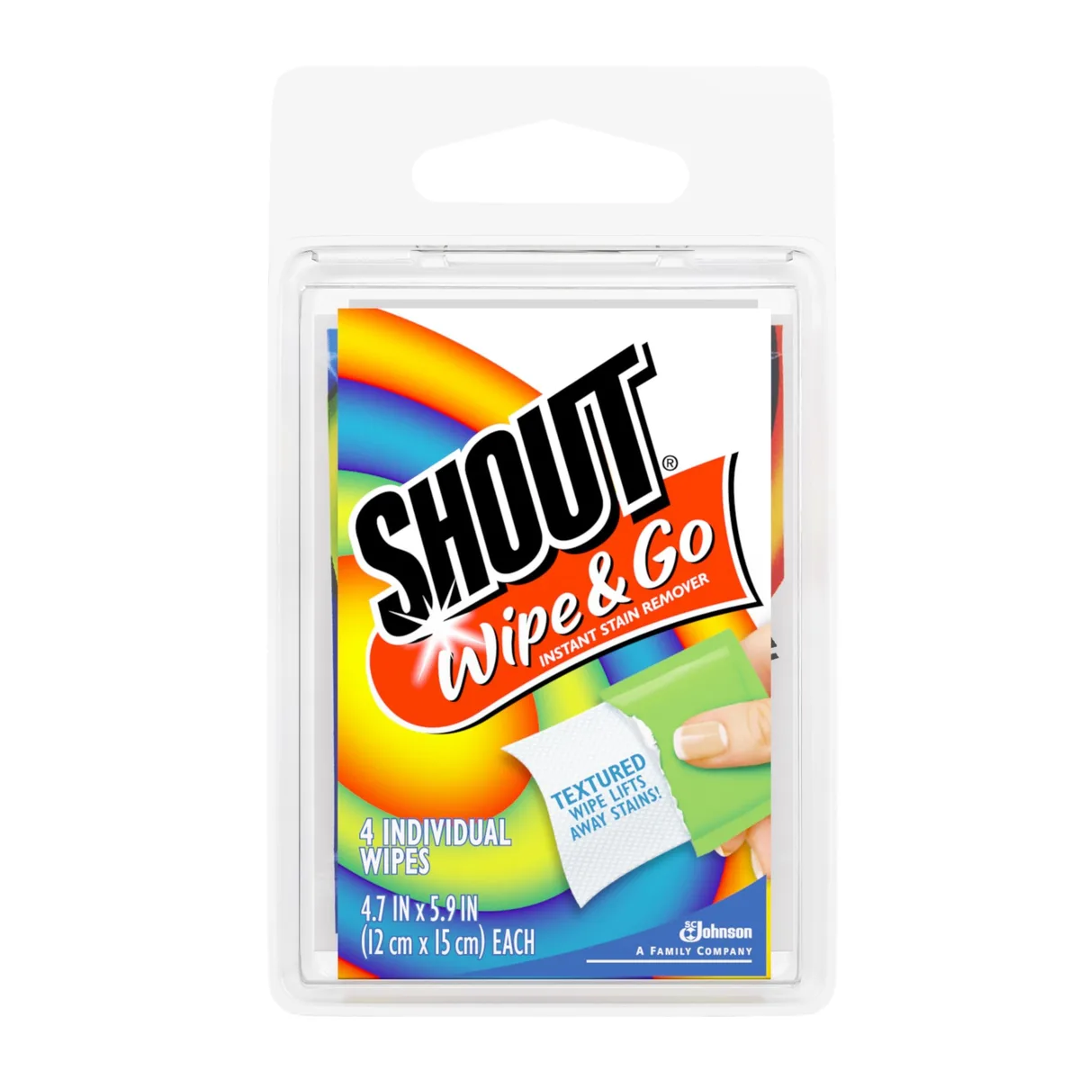 Four individually wrapped white stain remover wipes in a pack