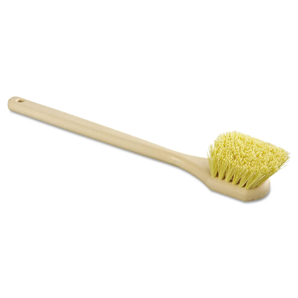 Tan utility brush with 20 inch handle and stiff polypropylene bristles