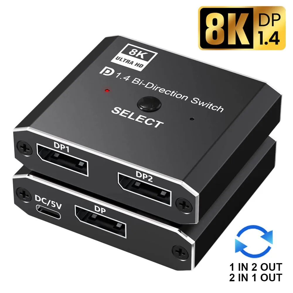 ESTONE ESTONE OZQD DP 1.4 Bi-Directional Splitter 2-Port 8K@30Hz 4K@120Hz — product photo