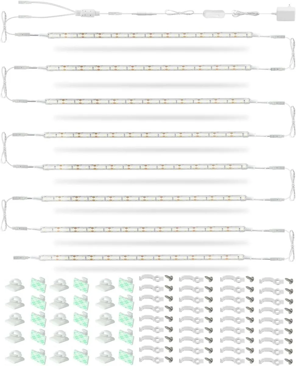 Eight 12-inch flexible LED strips in clear silicone housing, warm white light