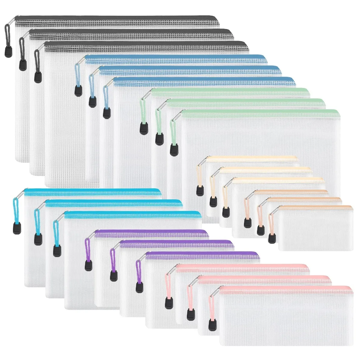  Mesh Zipper Pouch Set 24pcs 8 Sizes Multicolor Travel Accessories — product photo
