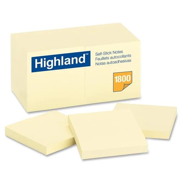 Eighteen square yellow sticky-note pads in a pack