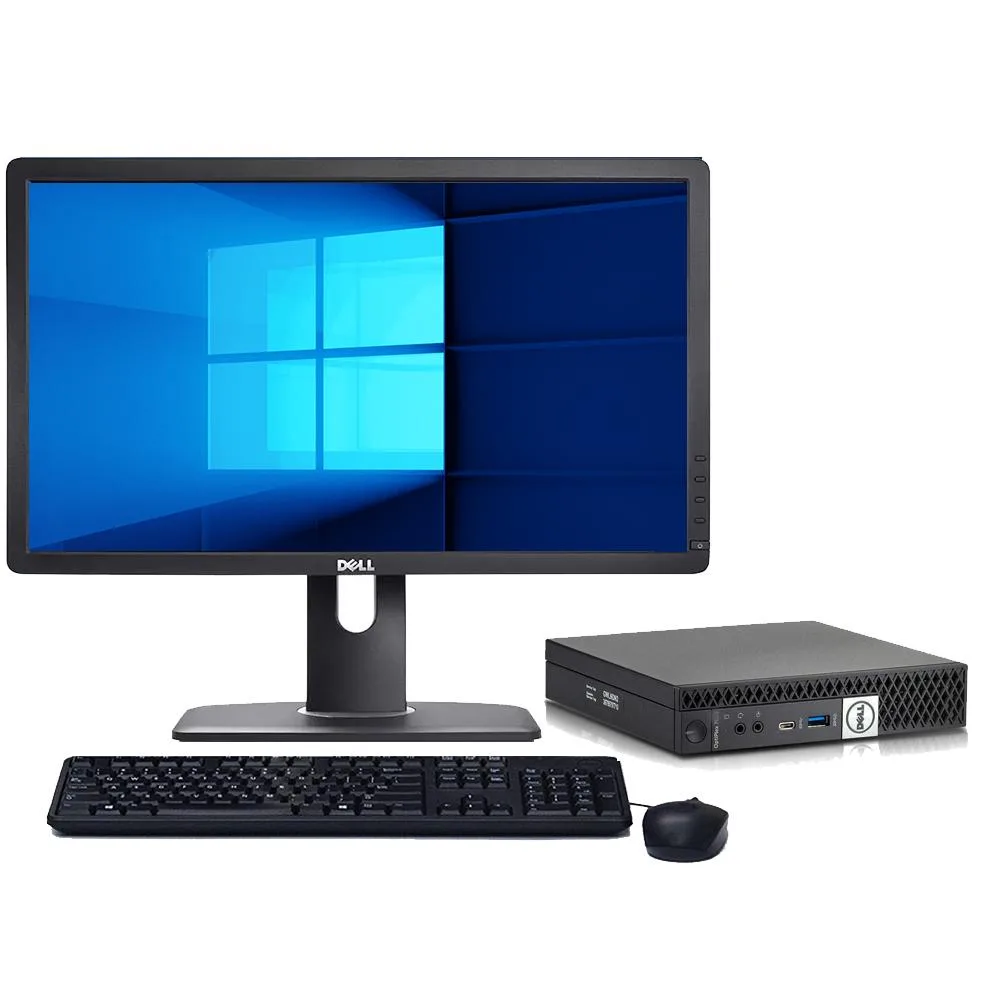 Black Dell OptiPlex Micro mini PC with 19 inch LCD monitor