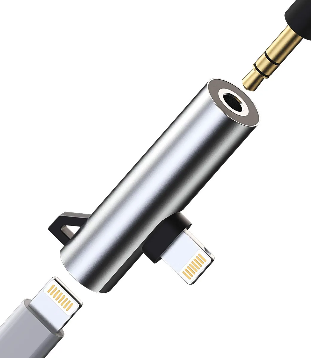  Lightning to 3.5mm AUX Audio Jack and Charger Extender Dongle Earphone Headset Splitter White — product photo