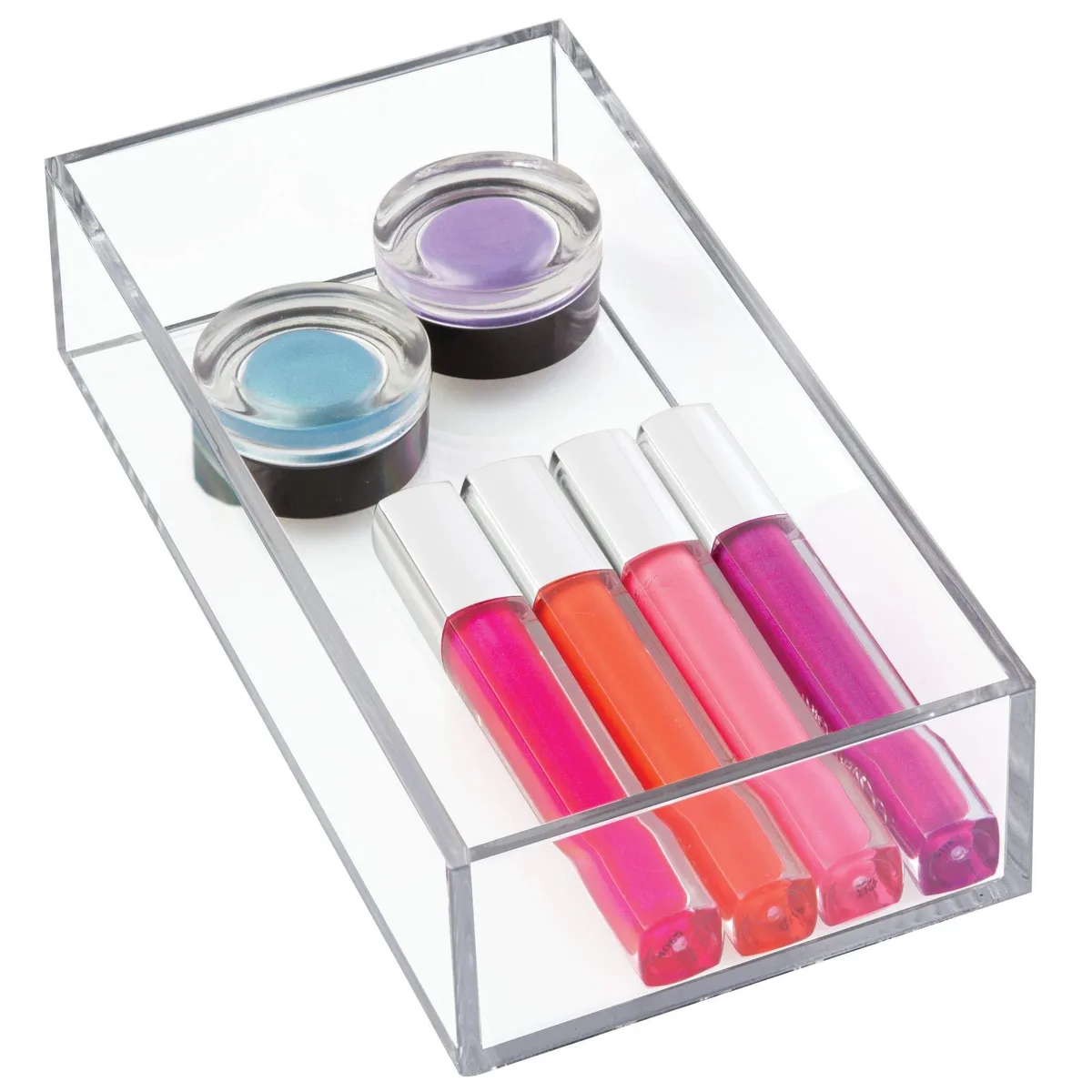 Clear rectangular plastic drawer organiser, 8 by 4 by 2 inches