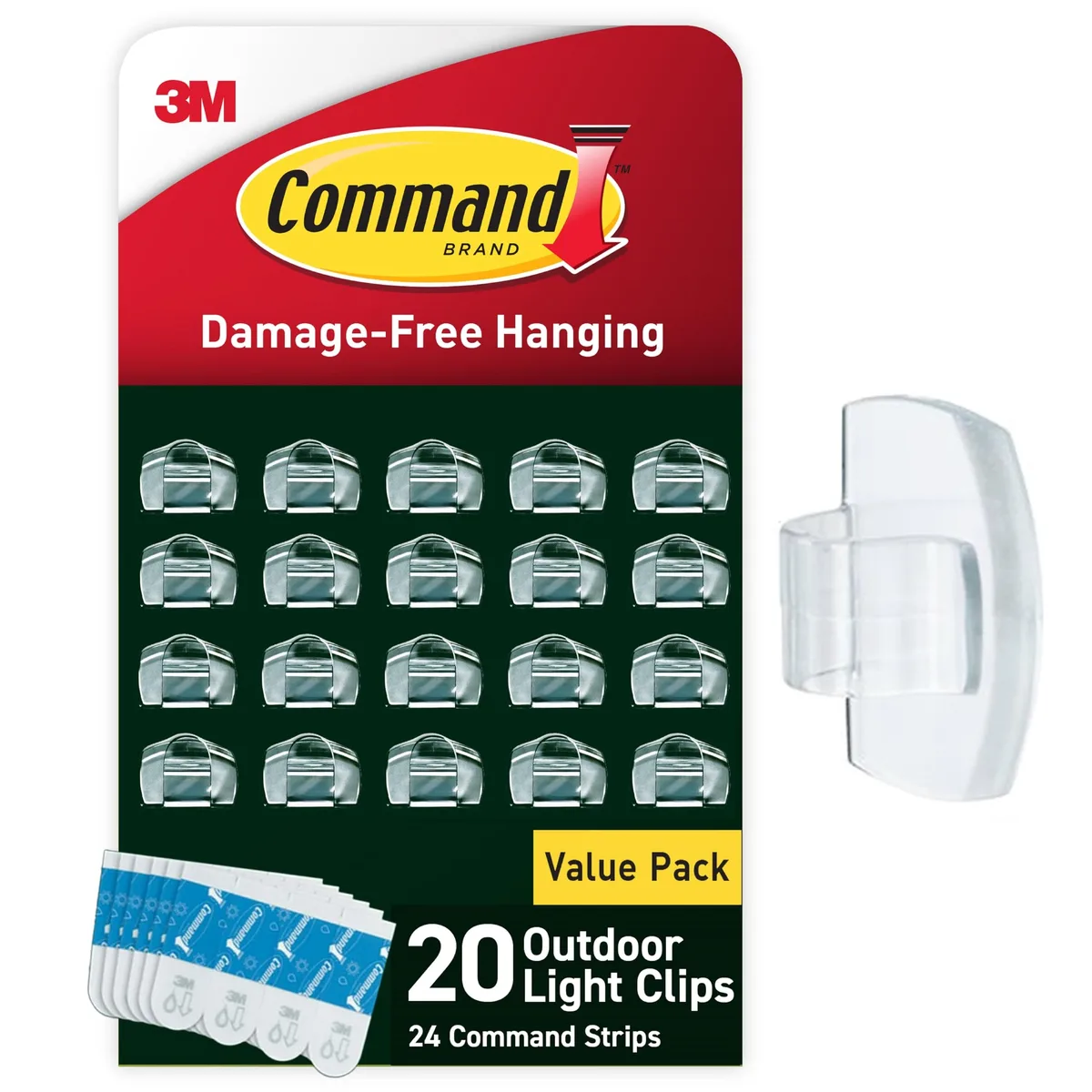  Outdoor Clear Light Clips Weather Resistant Damage-Free 20 Clips 24 Strips — product photo