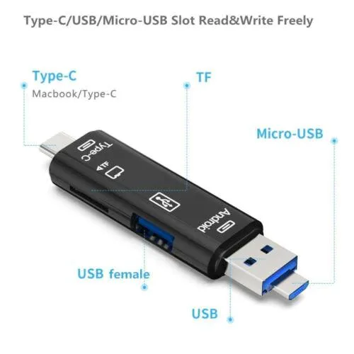 Hetai Tech Hetai Tech 3.1 8-in-1 Card Reader Type-C USB 2.0 Micro SD 73mm 9.7g — product photo
