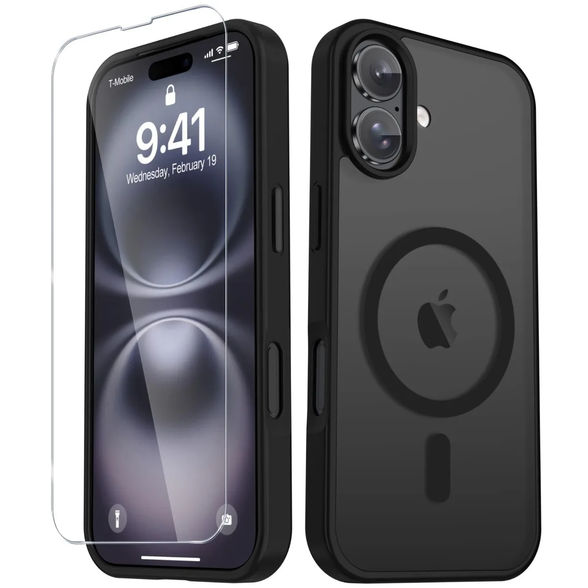  YENAPOON iPhone 16 Case Matte Magnetic Black 36 N52 Magnets 14ft Drop Tested 1 Screen Protector — product photo