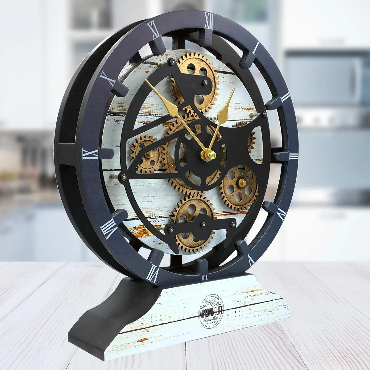 The Gears Clock The Gears Clock CABADA LINE 10 Inch Round Desert Beige clock — product photo