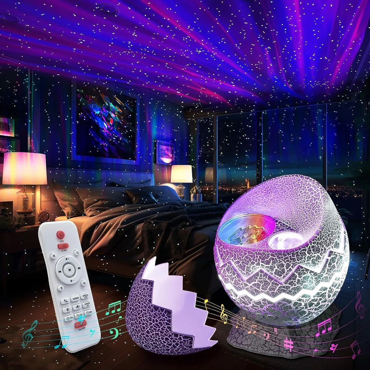 SUMKEA SUMKEA Star Projector Dinosaur Egg White 14 colours 10 sounds Bluetooth 5.1 — product photo