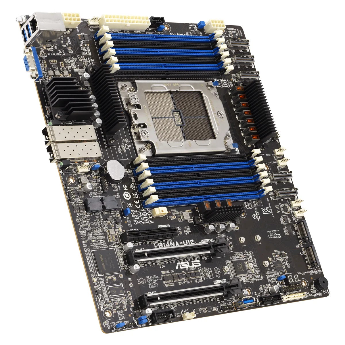 ASUS ASUS S14NA-U12 server motherboard EPYC 8004 dual 25 Gbps LAN 12 DDR5 DIMM dual M.2 ASMB11-iKVM — product photo