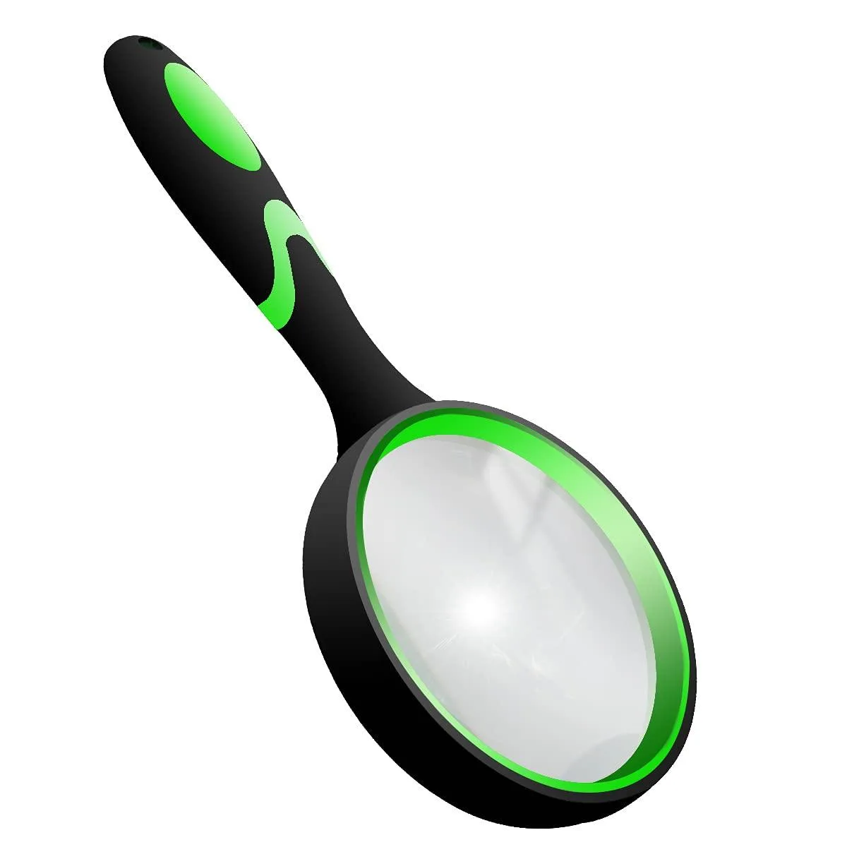 Handheld 10X glass magnifier, 75mm lens, rubber handle, shatterproof frame